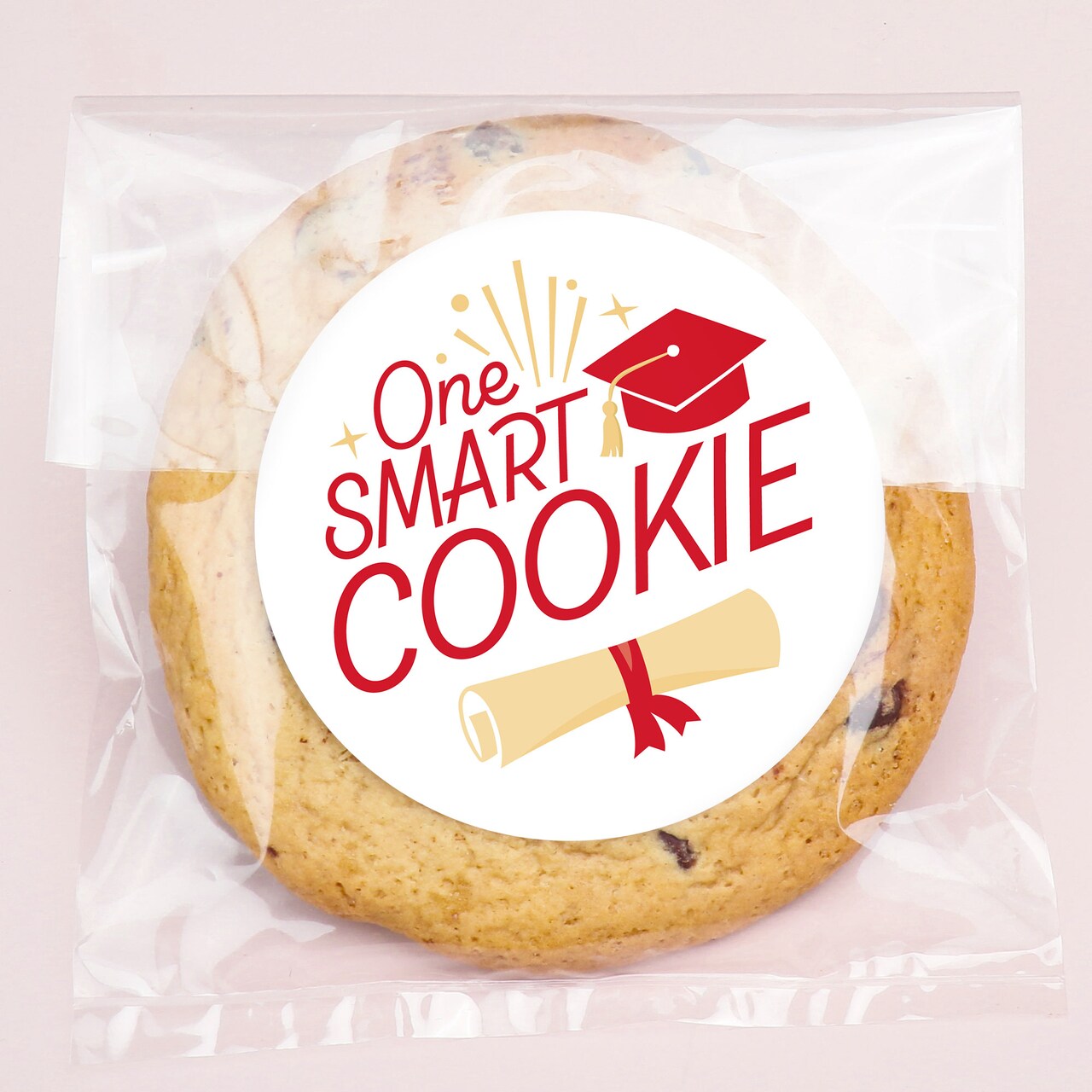 Big Dot of Happiness Red Grad One Smart Cookie Stickers and Clear Cookie Bags, Cellophane Treat Bags 4.25x7 Inches, Graduation Favor Gifts - 25 Count